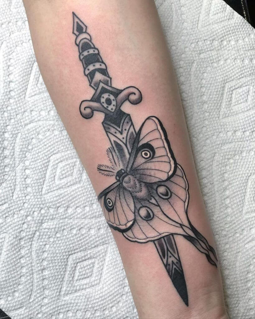 dagger and moth tattoo
