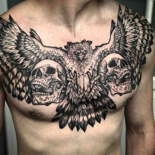 eagle and skull tattoo on chest