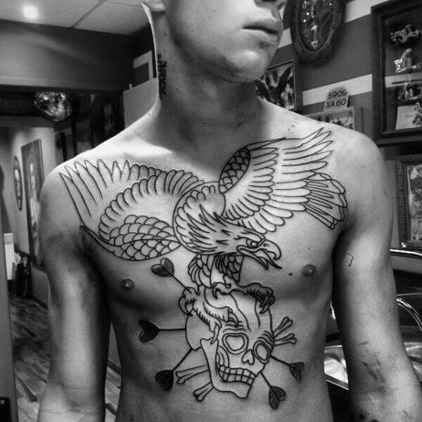 eagle and skull chest tattoo