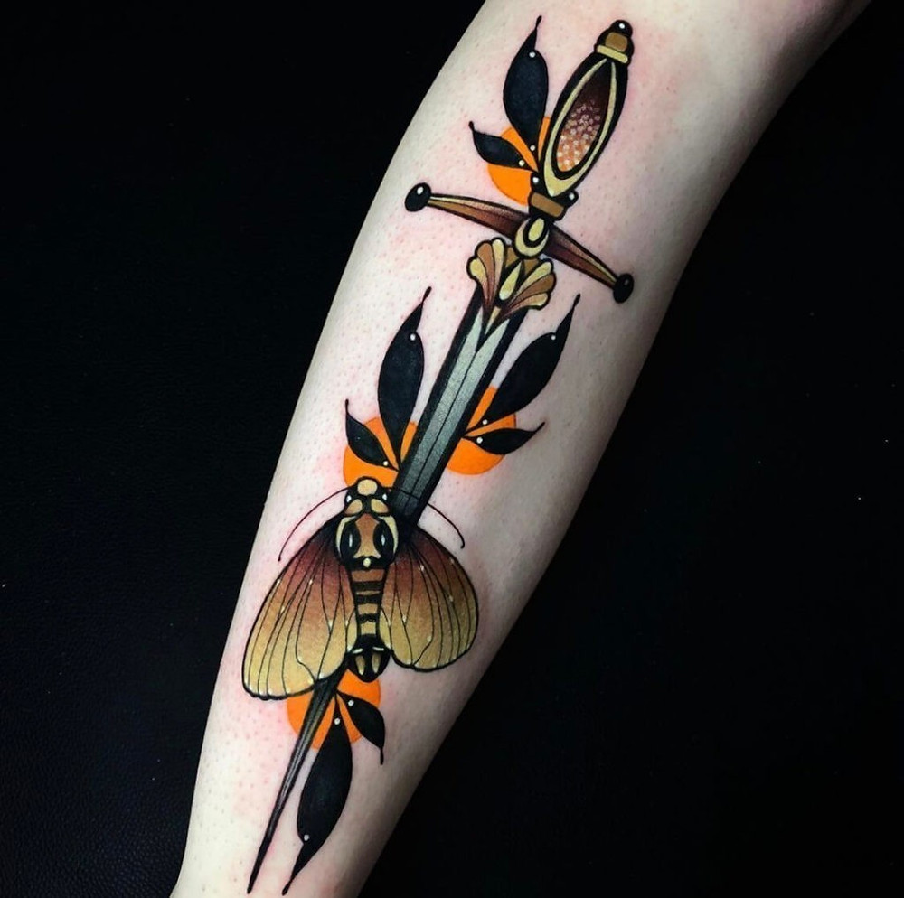 dagger and moth tattoo designs