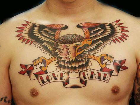 love hate eagle tattoo on chest