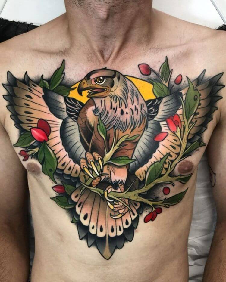 Neo traditional eagle tattoo on chest