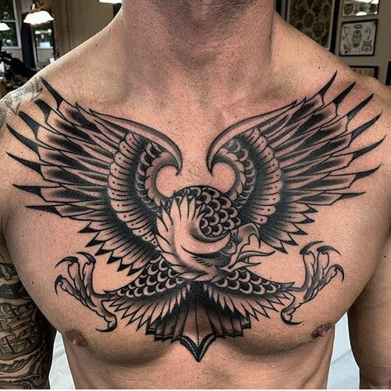 black eagle tattoo on chest