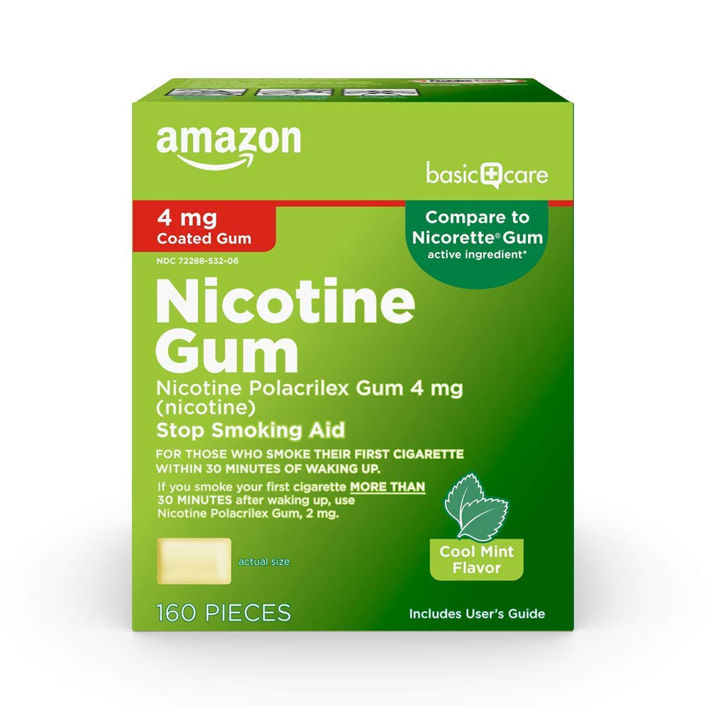Amazon Basic Care Nicotine Polacrilex Coated Gum 4 mg (nicotine) Cool Mint Flavo