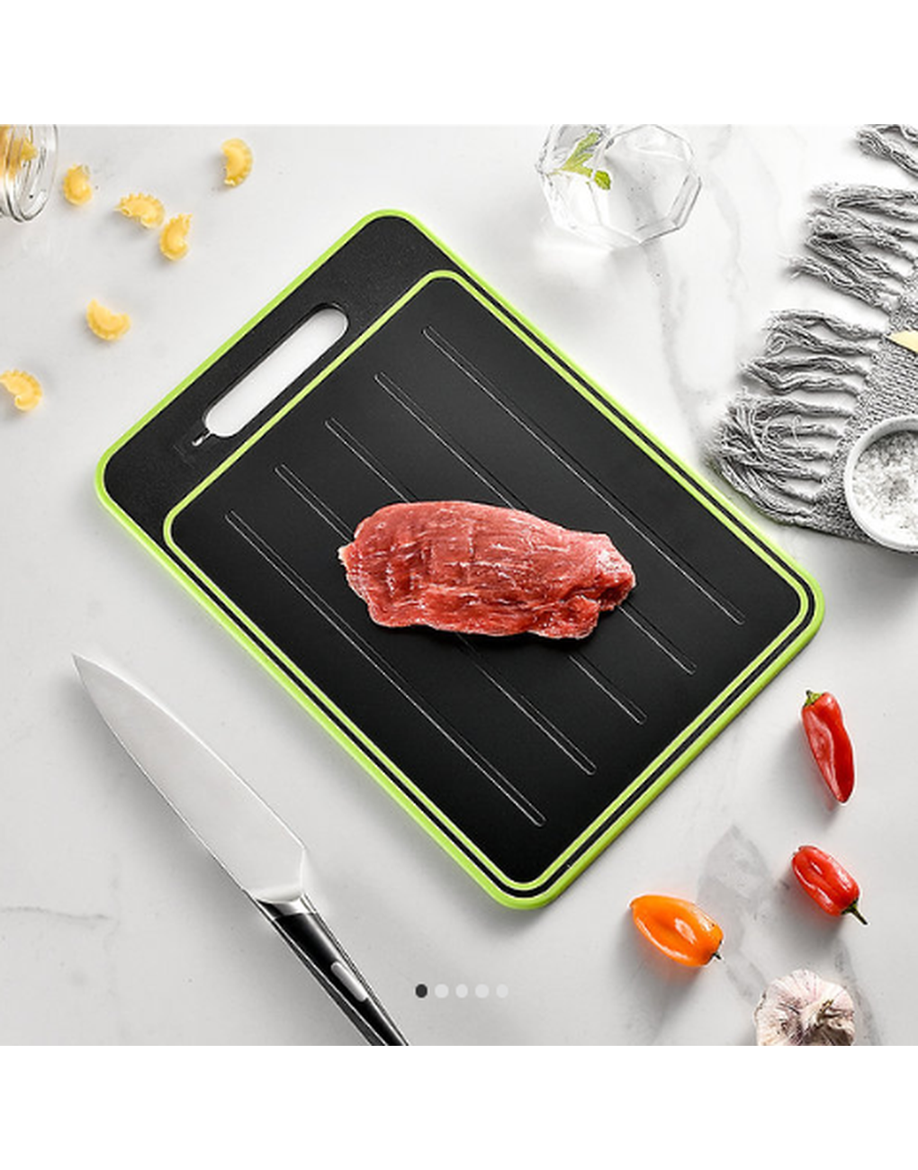 Dual-Sided Rapid Defrost Aluminum Cutting Board with Sharpener
