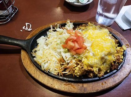 Breakfast skillet at Huwaka Restaurant, in Acoma Pueblo, NM.
