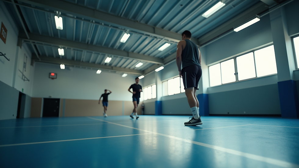 Eye-level view of a sports training facility with athletes practicing