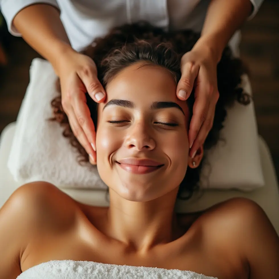A latin woman who are satisfied with head spa service