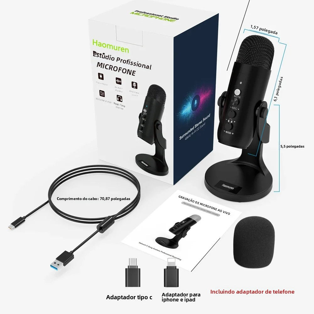 Haomuren Professional USB Condenser Microphone Youtube Recording Mic for PC Comp