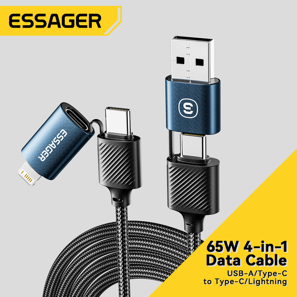 Essager 4 em 1 65W USB C para Tipo C Lightning Cabo de carregamento rápido para