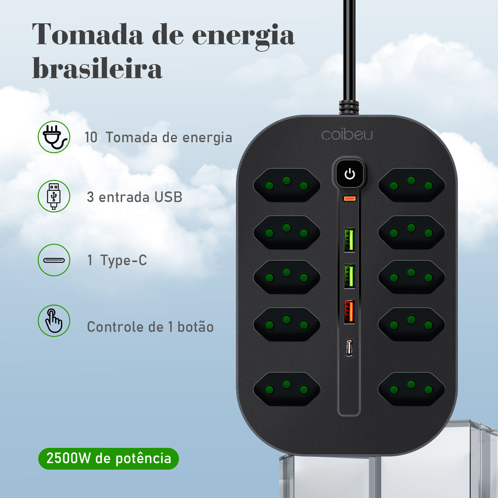 Extension socket, line filter, USB socket, outlet, outlet, outlet, power outlet