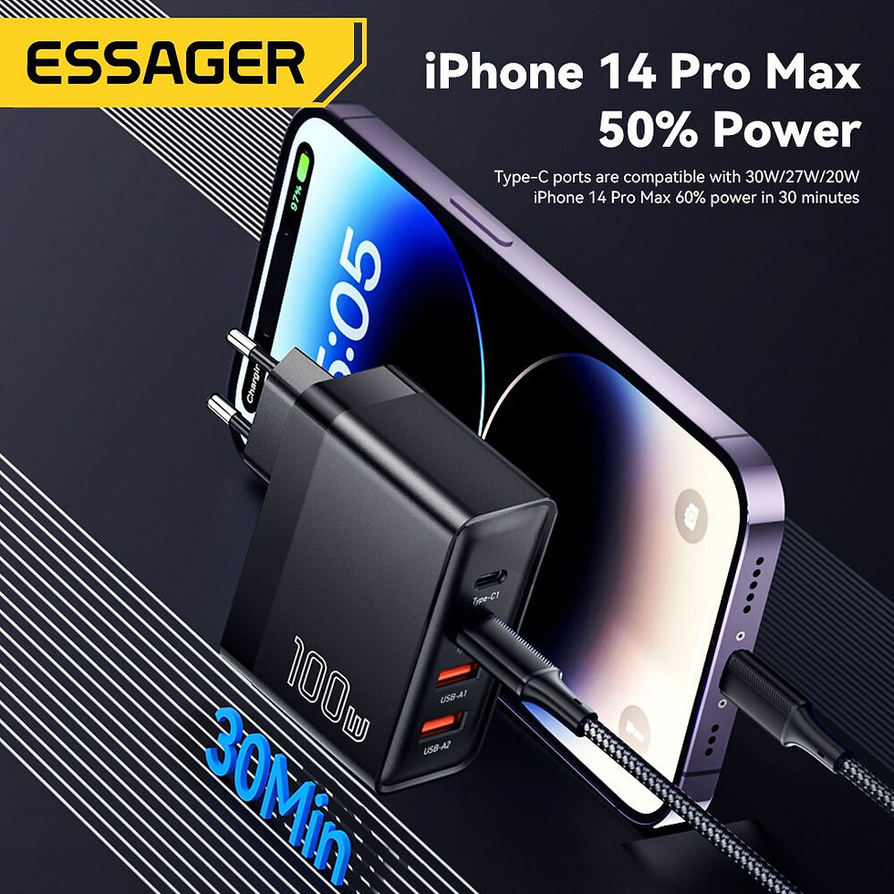Miniatura: Carregador GaN Essager 100W USB-C PD Quick Charge