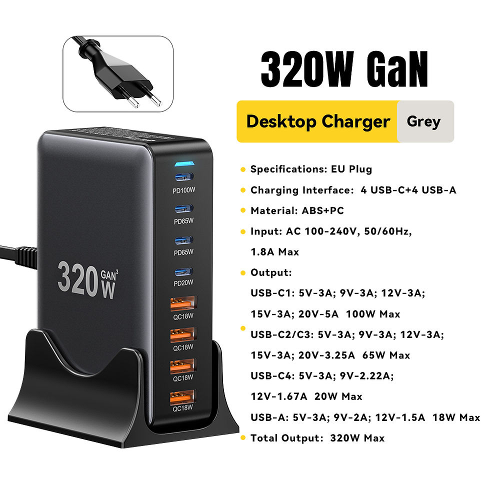 Miniatura: Essager 320W GaN Charger 8Port USB Type C Desktop Charging Station PD 100W Fast 