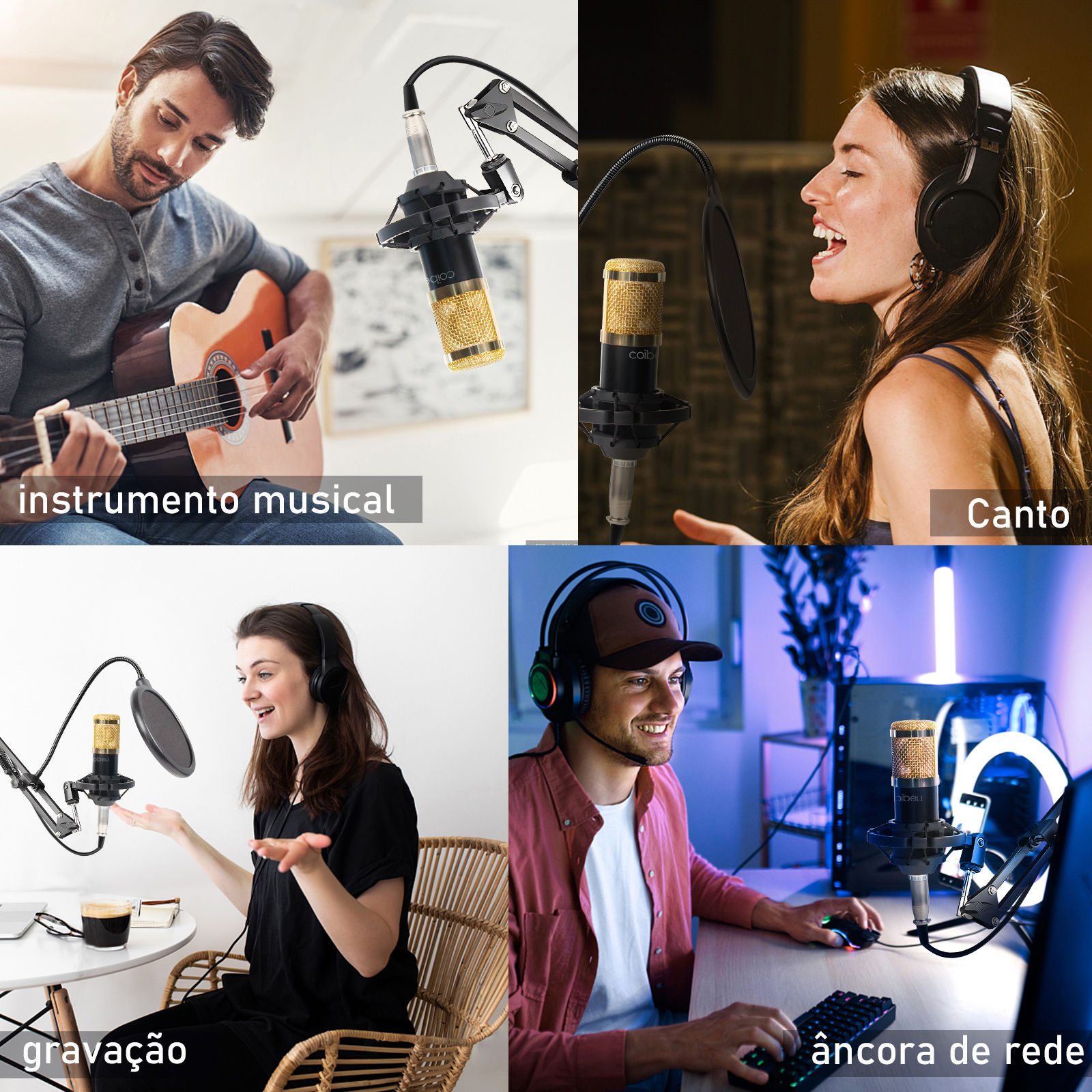 Microfone Condensador, Kit Microfone Condensador com Placa de Som e Braço Artic