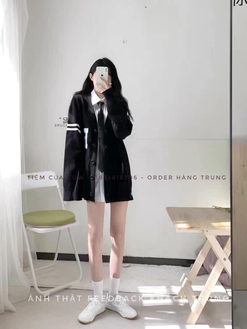 Hình thu nhỏ: Áo khoác đôi Cadigan nỉ bông nam nữ chữ R, thêu len nỉ, phong cách Hàn Quốc