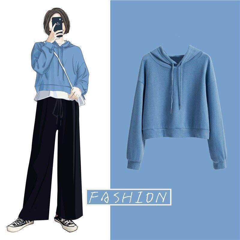 Hình thu nhỏ: Áo hoodies croptop nỉ bông trơn 