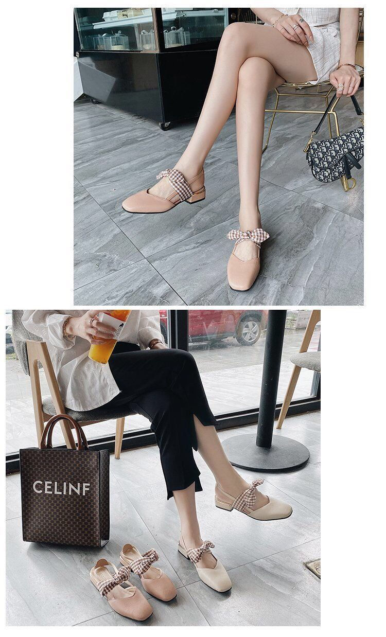 Hình thu nhỏ: Giày đế vuông phối nơ kẻ caro 