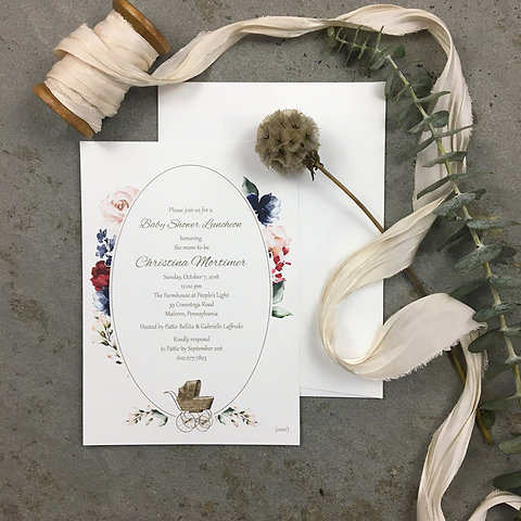 25 Watercolor Custom Baby Shower Invitations With Vintage Baby Carriage Stone Hill Paperie