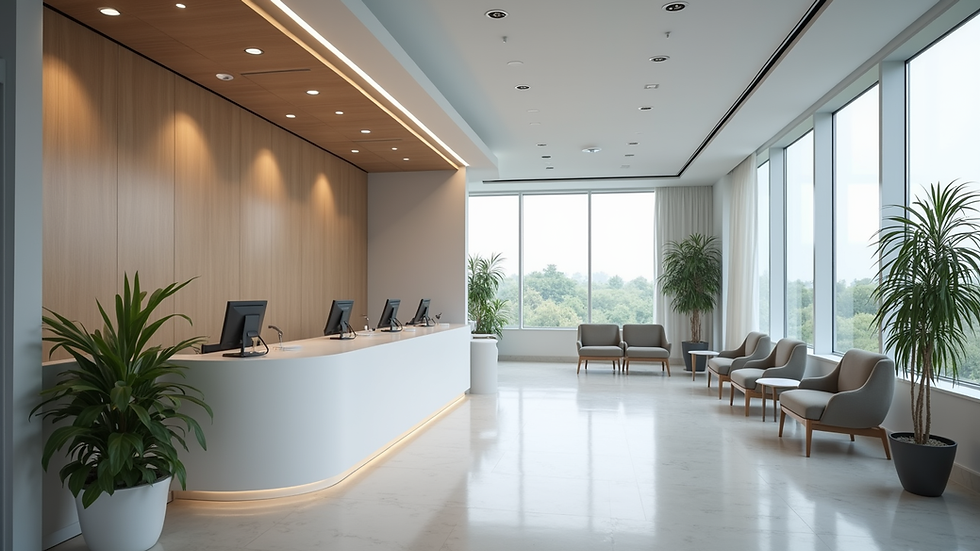 Eye-level view of a modern ENT clinic reception area
