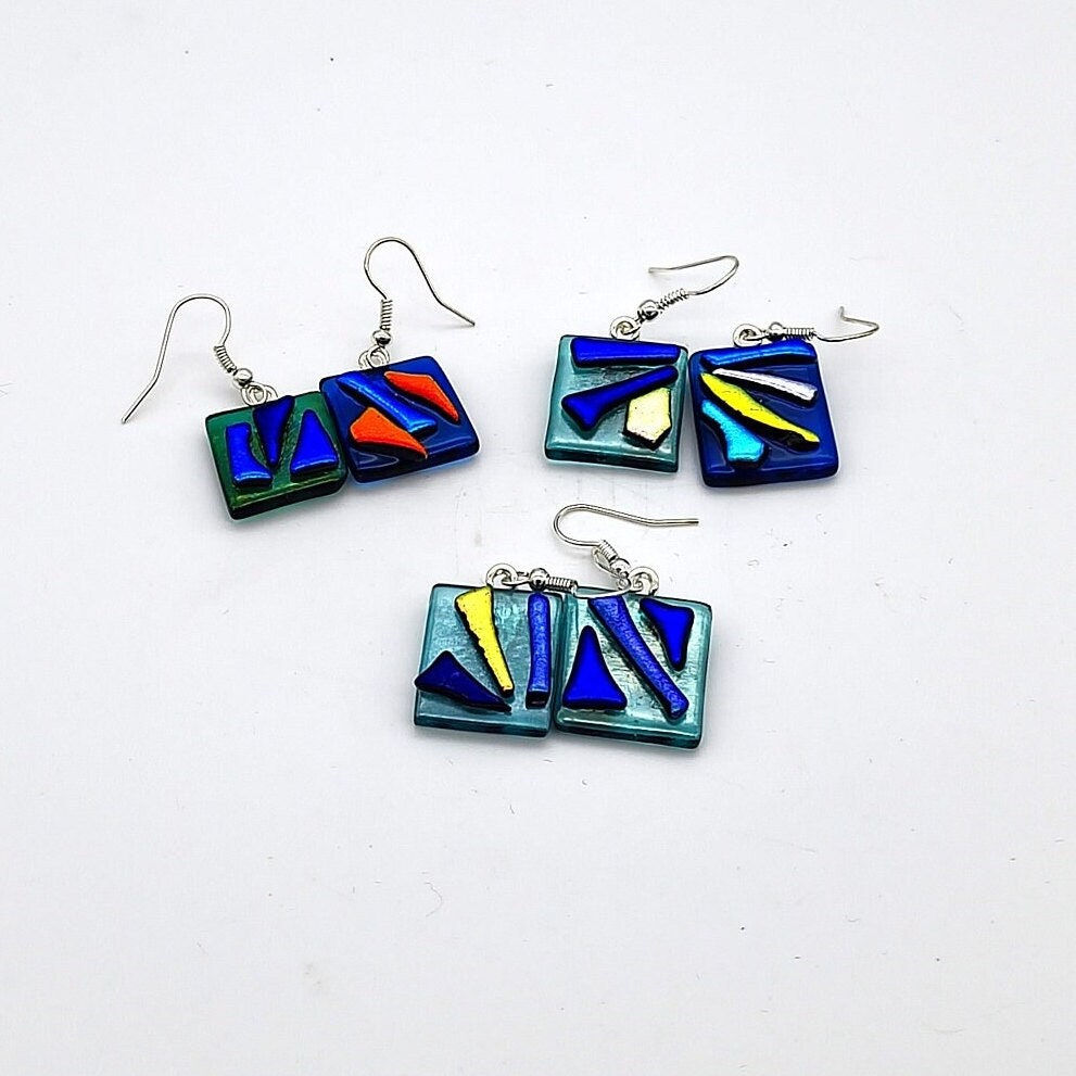 Funky Fused Glass Dangle Earrings