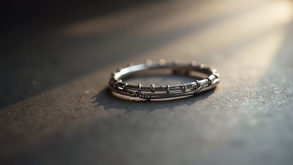 High angle view of a delicate silver bracelet with subtle detailing