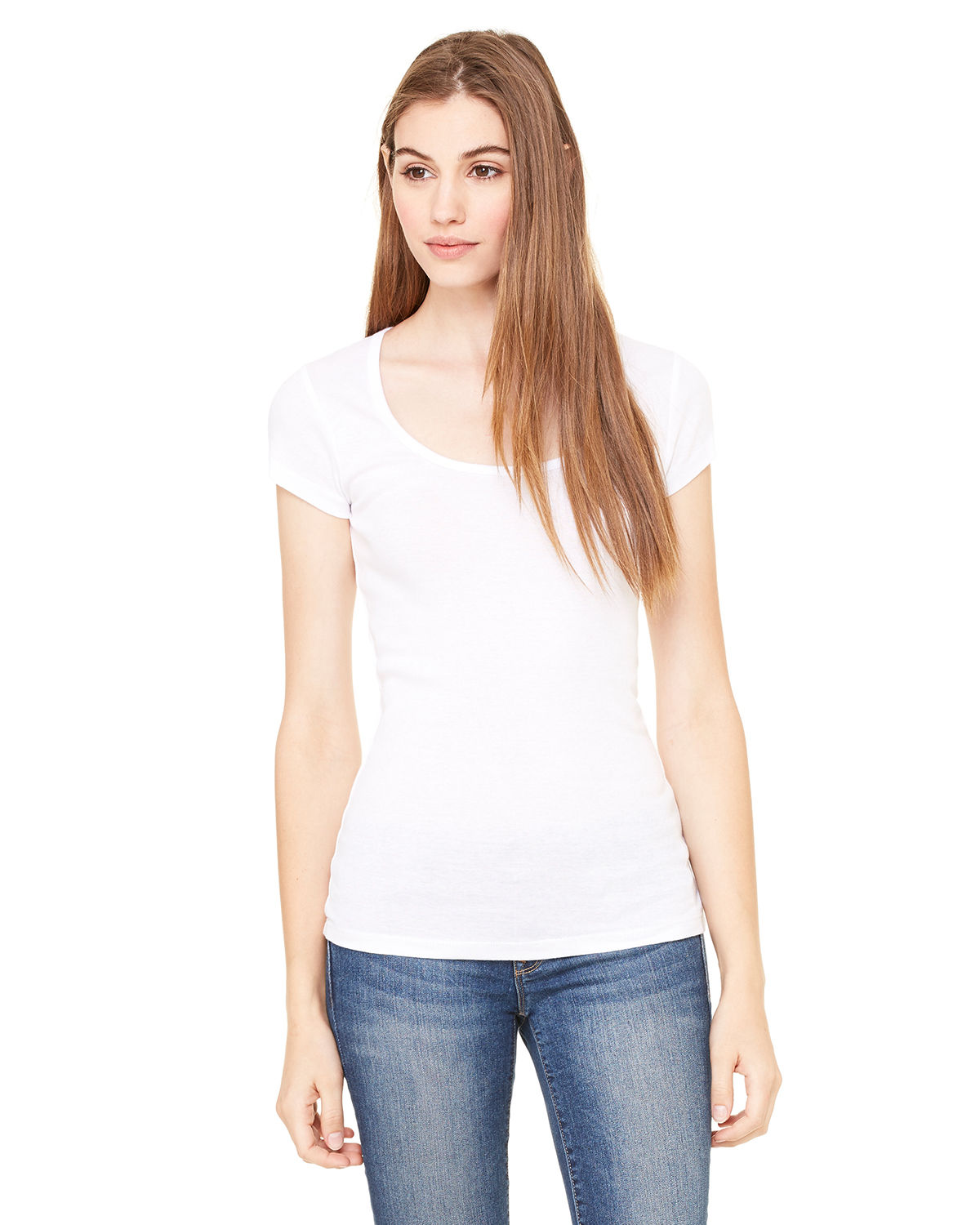 Bella + Canvas Ladies' Sheer Mini Rib Short-Sleeve Scoop Neck T-Shirt