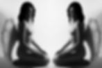 Creative black and white Semi Nude Photography by Alise Black Studios of a mirror image of woman kneeling wearing angel wings