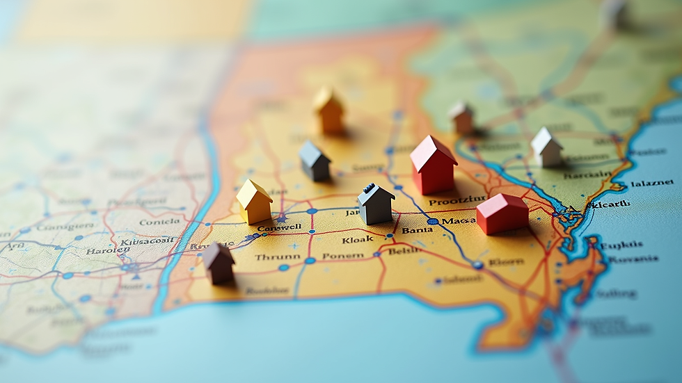 Close-up view of a Missouri state map with housing icons