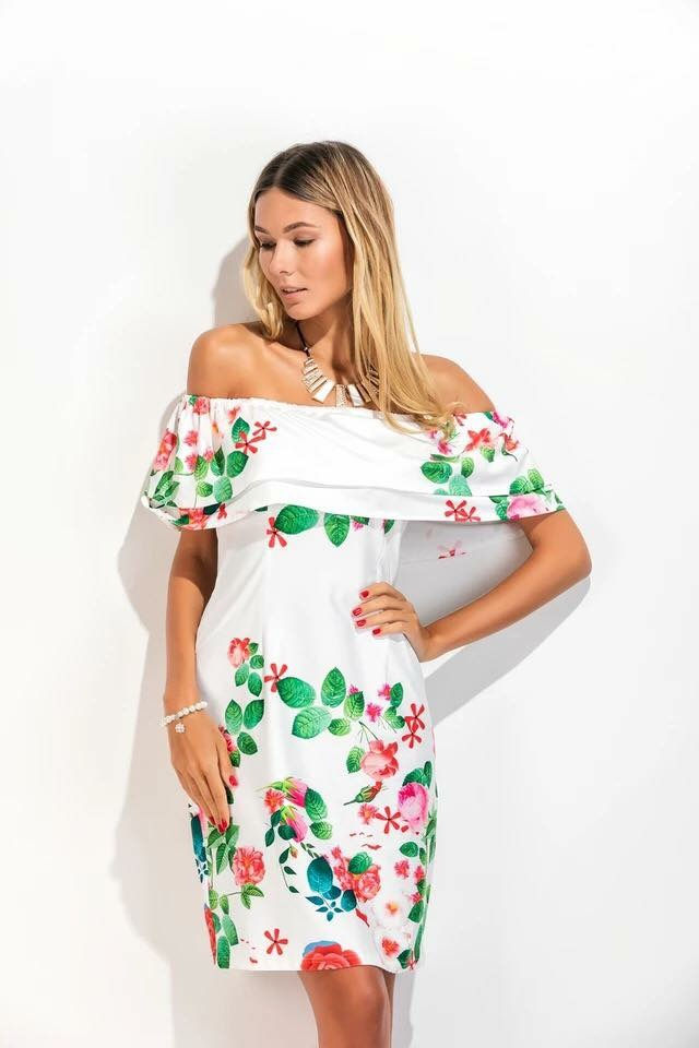 Thumbnail: White Floral Off Shoulder Dress