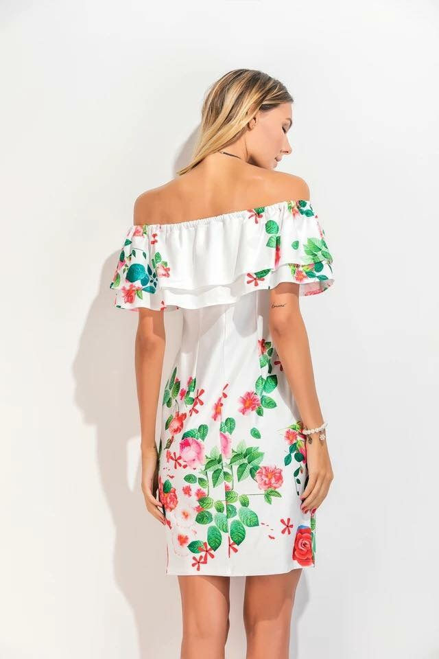 Thumbnail: White Floral Off Shoulder Dress