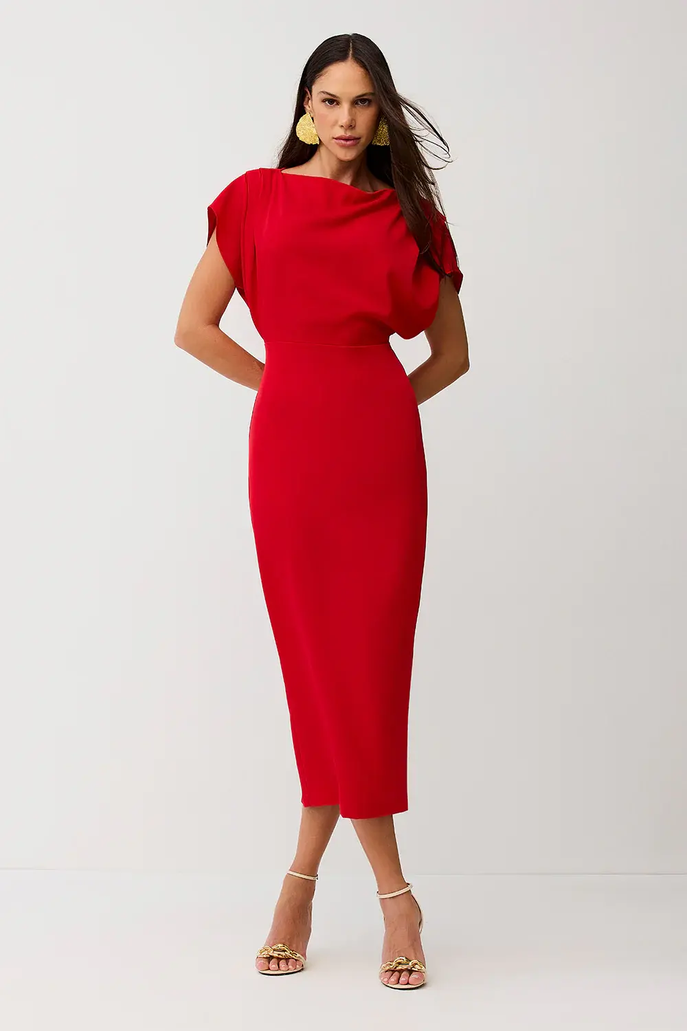 Vestido Super Midi Liso Com Decote Bateau