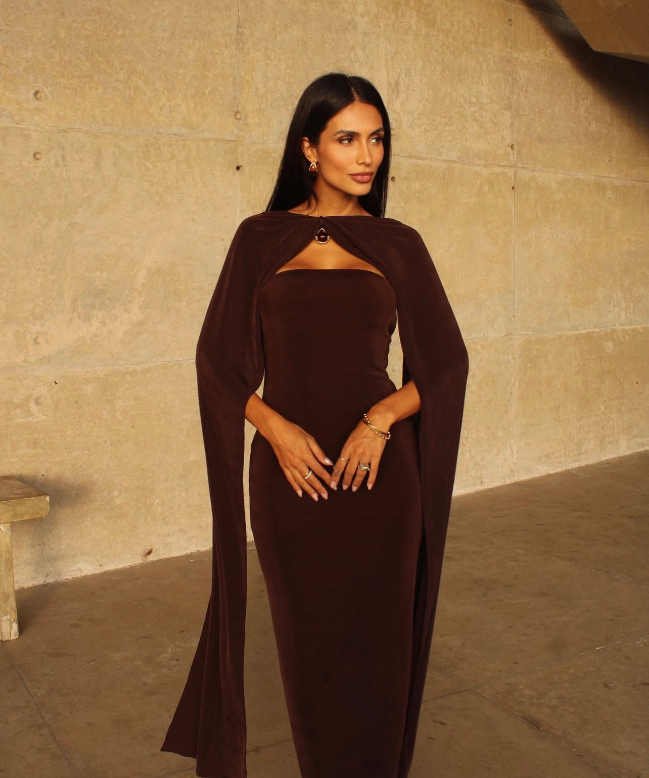Vestido Super Midi Liso Com Lenço