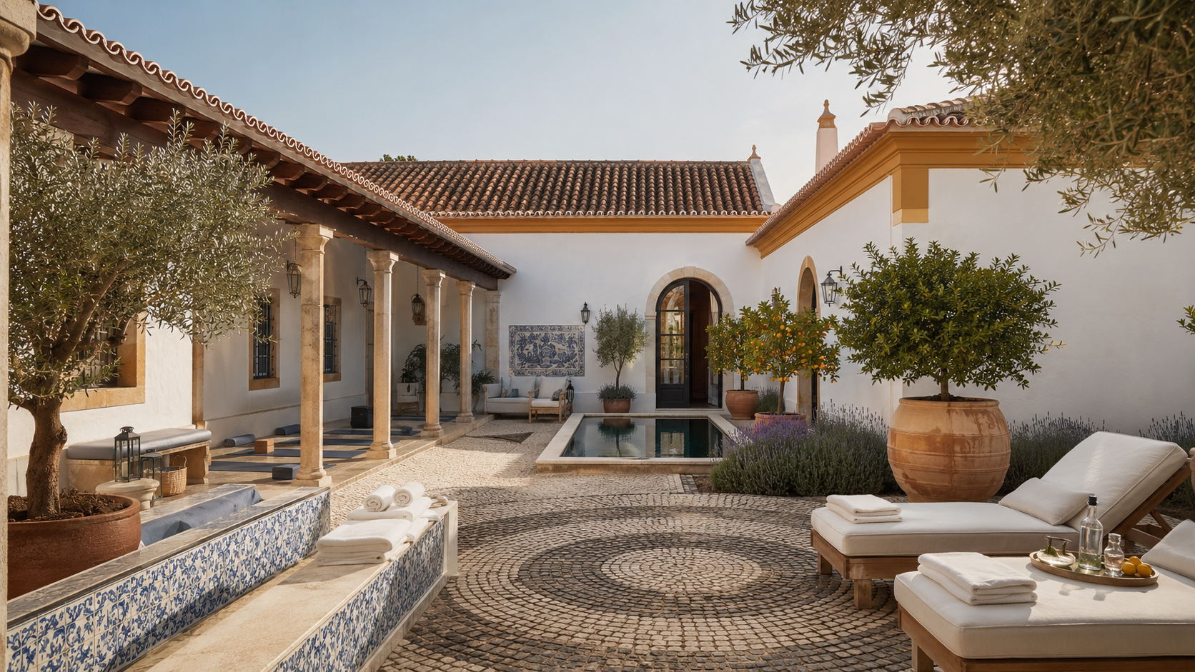 Domaine de bien-&ecirc;tre de luxe en Algarve avec architecture m&eacute;diterran&eacute;enne et cour paisible