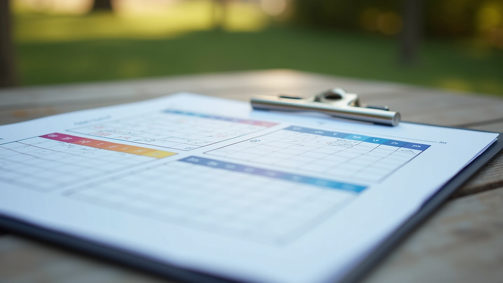 Close-up view of a colorful event schedule and checklist on a clipboard
