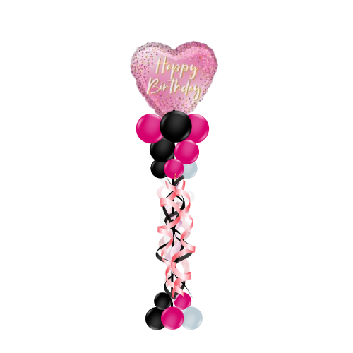 Thumbnail: pink and black birthday balloon column