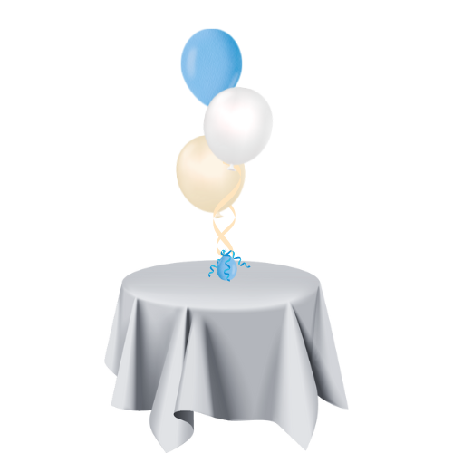 Thumbnail: blue white and ivory balloon centerpiece