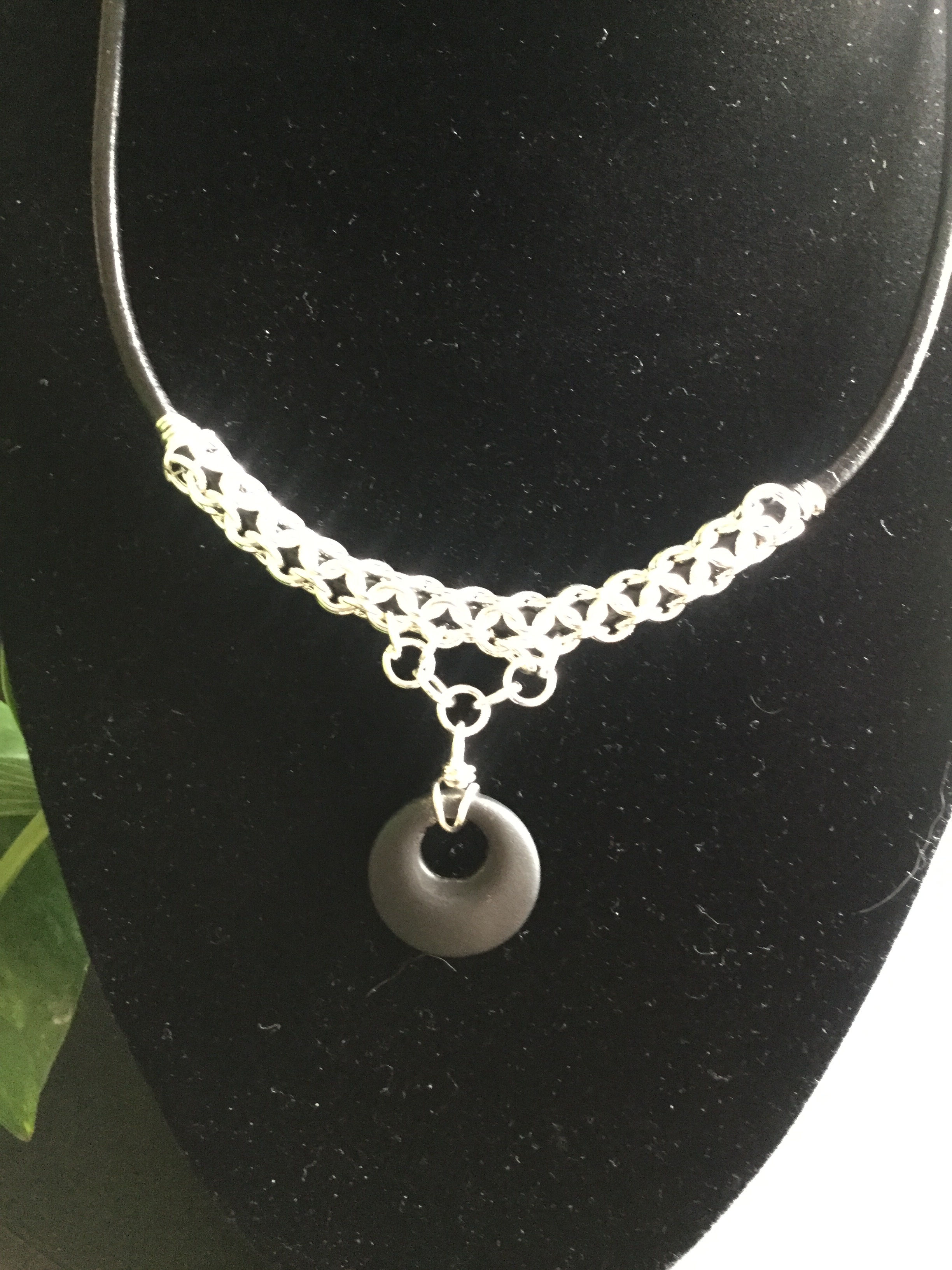 Open Chainmaille-Faux Leather Necklace