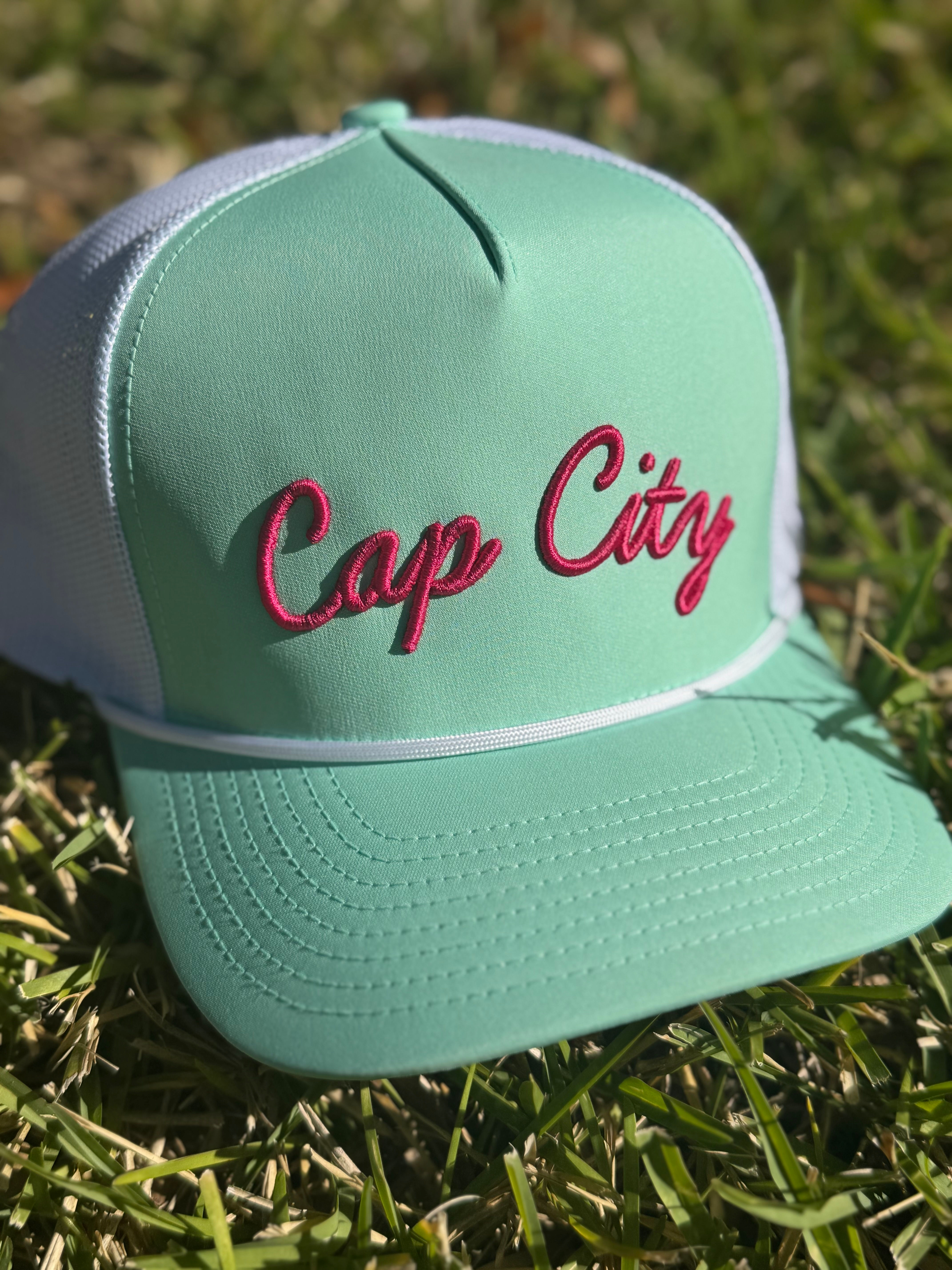 Cap City 3D Embroidered Trucker Hat – Mint / Hot Pink