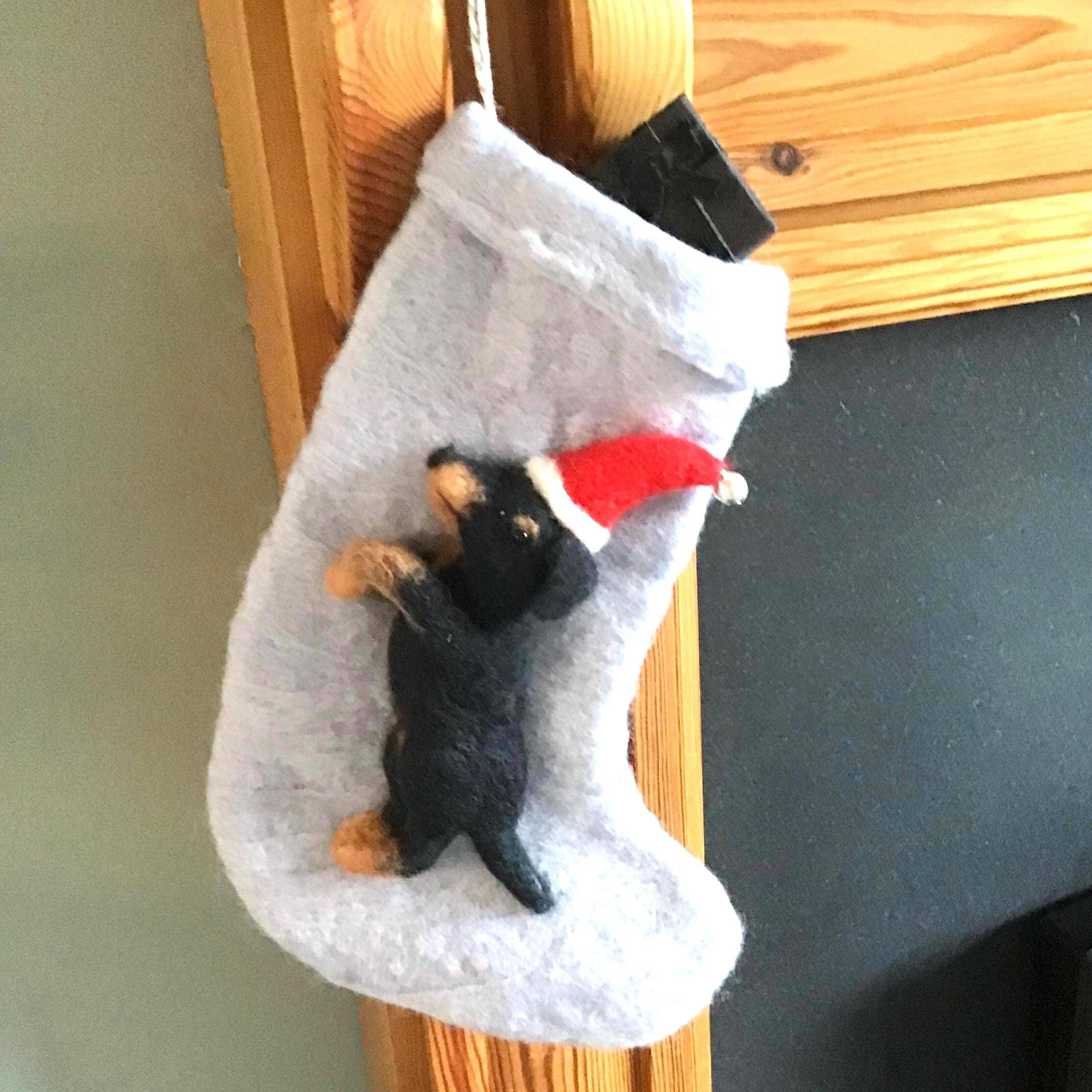 Grey Christmas Dachshund puppy dog stocking