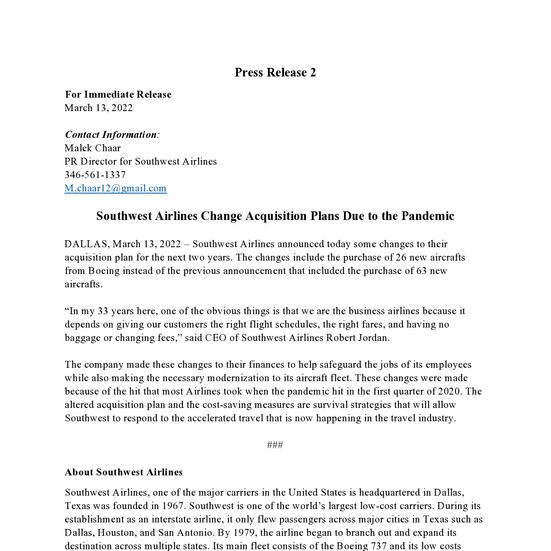 Press Release Sample 2