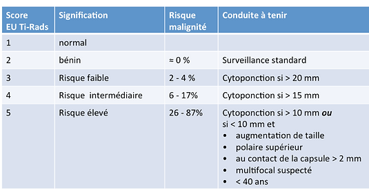 Nodule de la thyroîde et score EU-TIRADS (échographie)