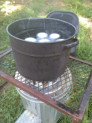 Water bath canning on a rocket stove