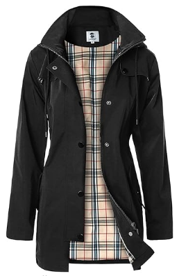 SaphiRose Women's Long Hooded Rain Jacket Outdoor Raincoat Windbreaker