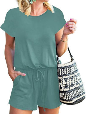 ANRABESS Rompers for Women Summer 2024 Casual Dressy One Piece Tshirt Short Pants Jumpsuit Beach Vacation Outfit Clothes