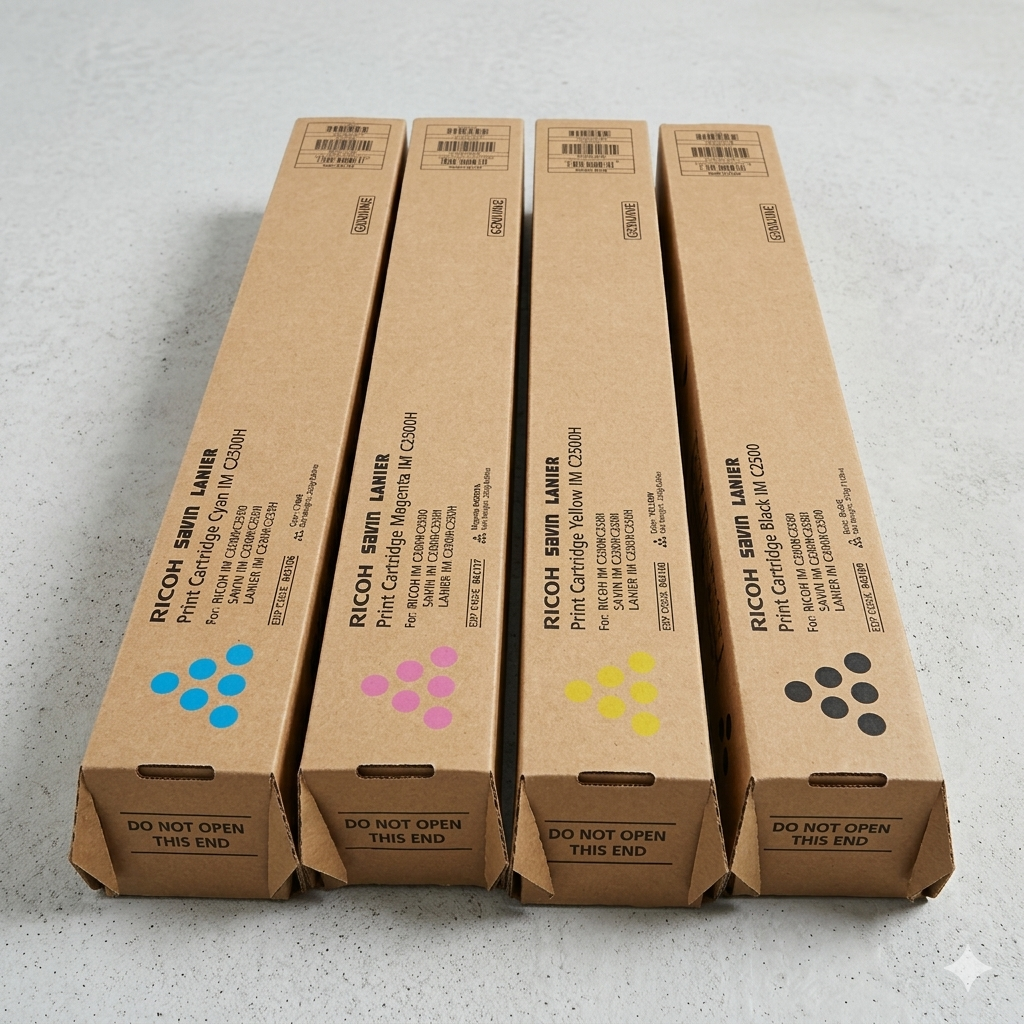 Cuatro cajas de tóner genérico IMC 2000-2500 CMYK.