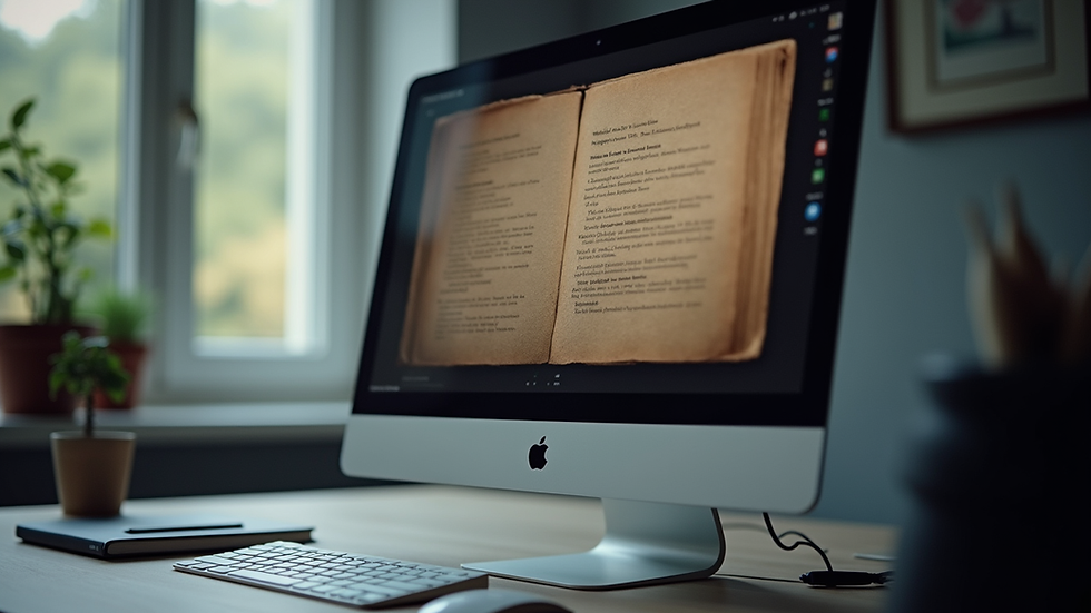 Close-up view of a book cover design on a computer screen