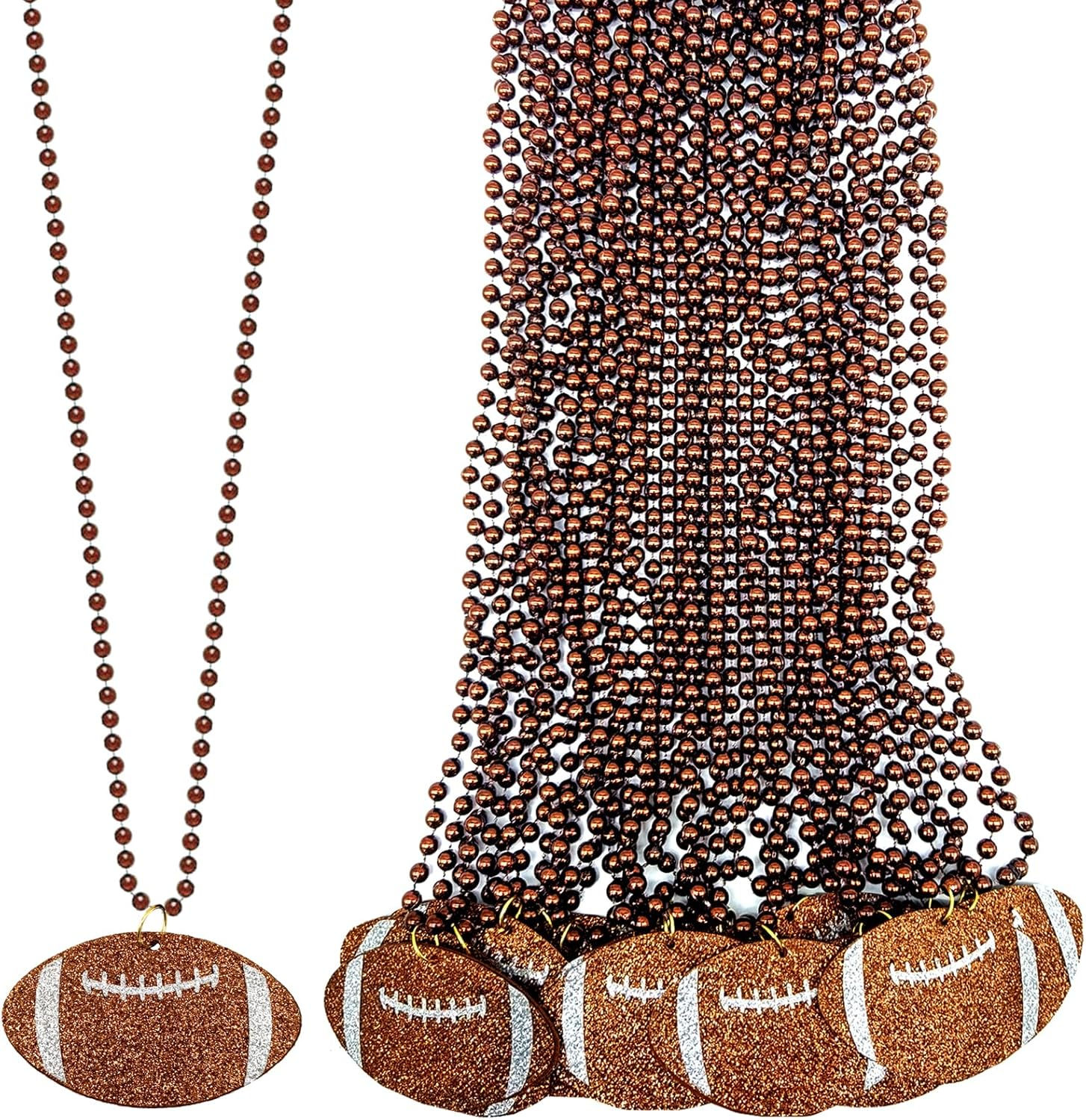 24 Pack Football Pendant Bead Necklaces with Felt Pendants