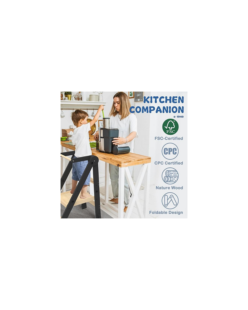 Miniatura: Foldable Toddler Kitchen Stool Helper - Torre de Aprendizaje Para Cocina Negro