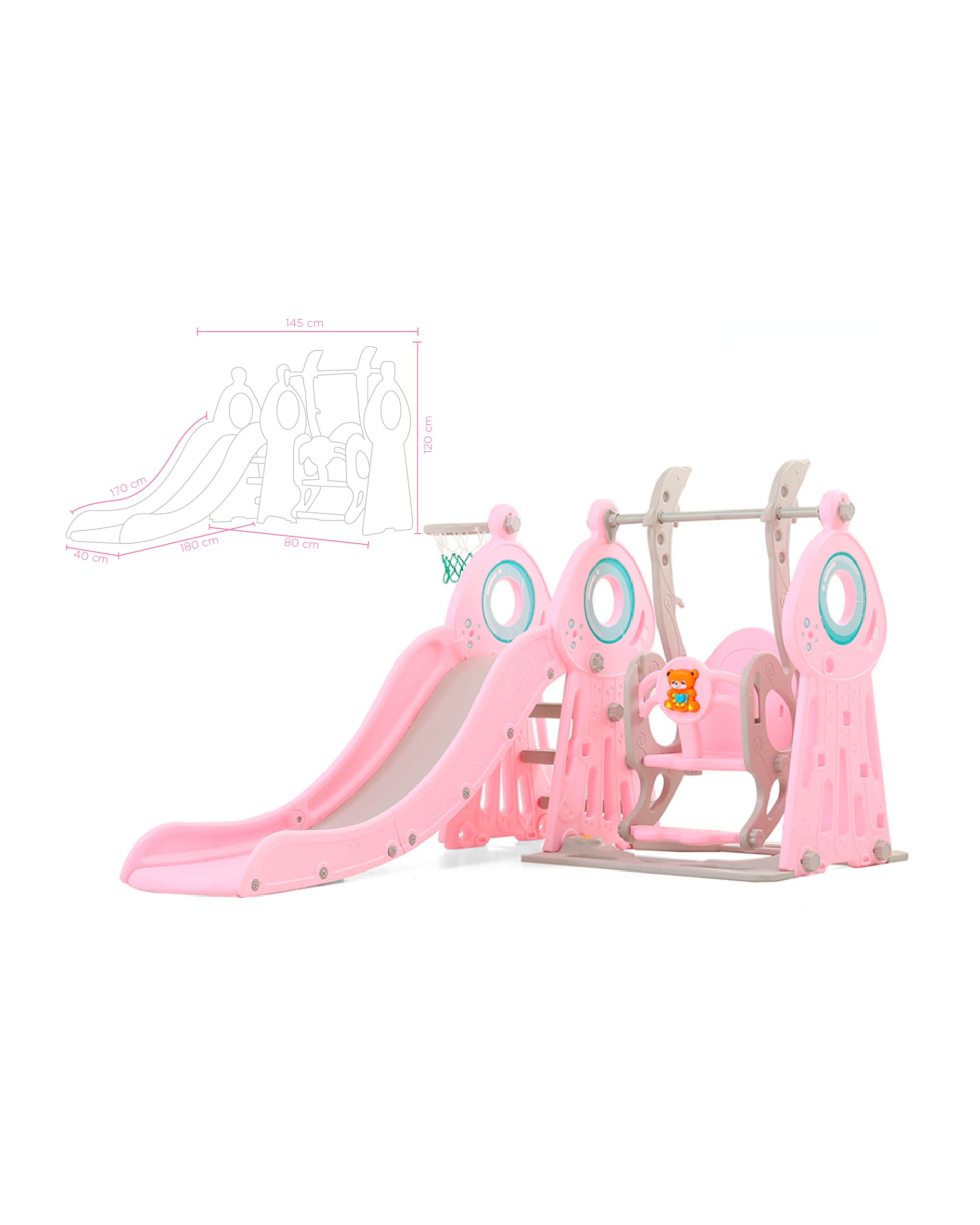 Playground con Tobogán, Columpio y Tablero de Baloncesto