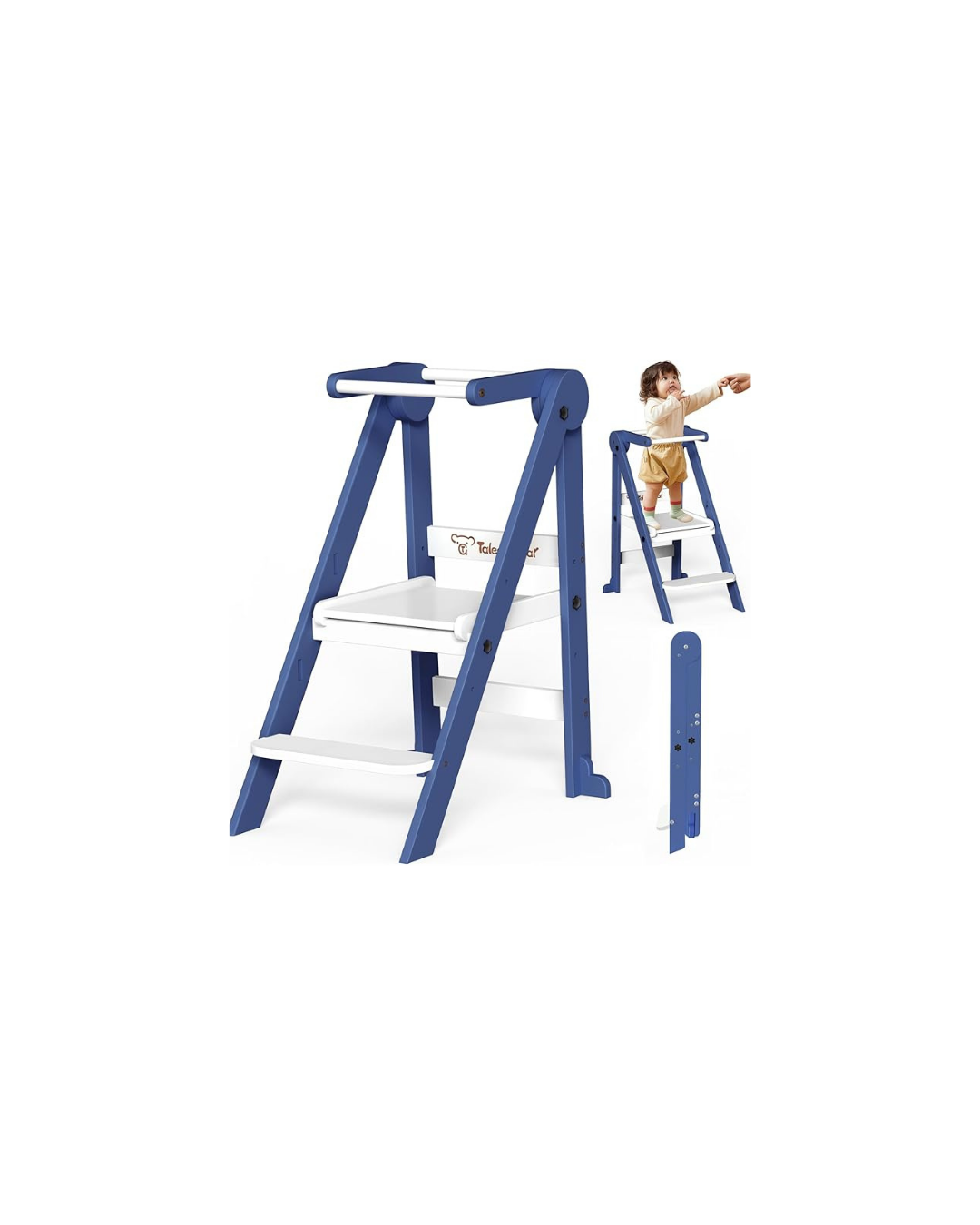 Foldable Toddler Kitchen Stool Helper - Torre de Aprendizaje Para Cocina Azul